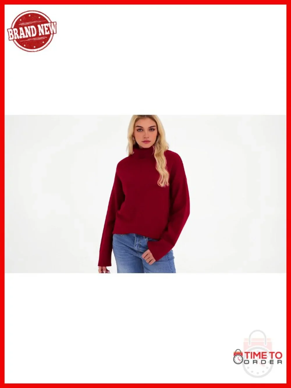 Chunky Knit Turtleneck Pullover Sweater Women Long Sleeve Loose Fit Cozy Warm